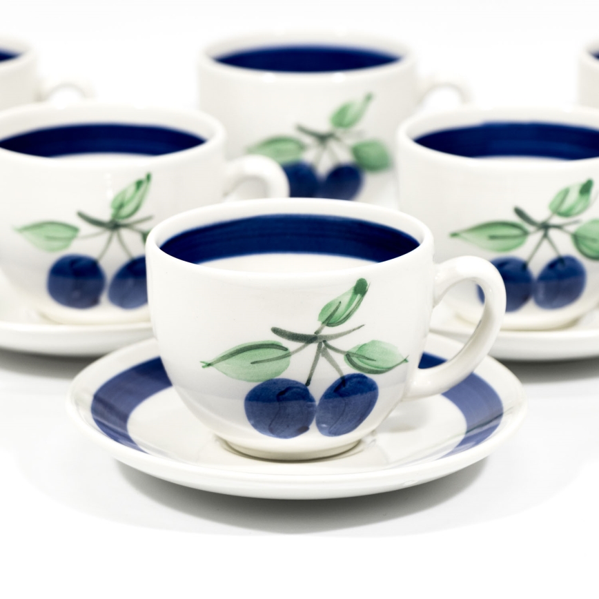 Zestaw do kawy 6x filiżanka ceramiczna ze spodkiem biało niebieska