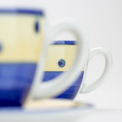 Zestaw do kawy 6x filiżanka ceramiczna ze spodkiem niebiesko-żółty