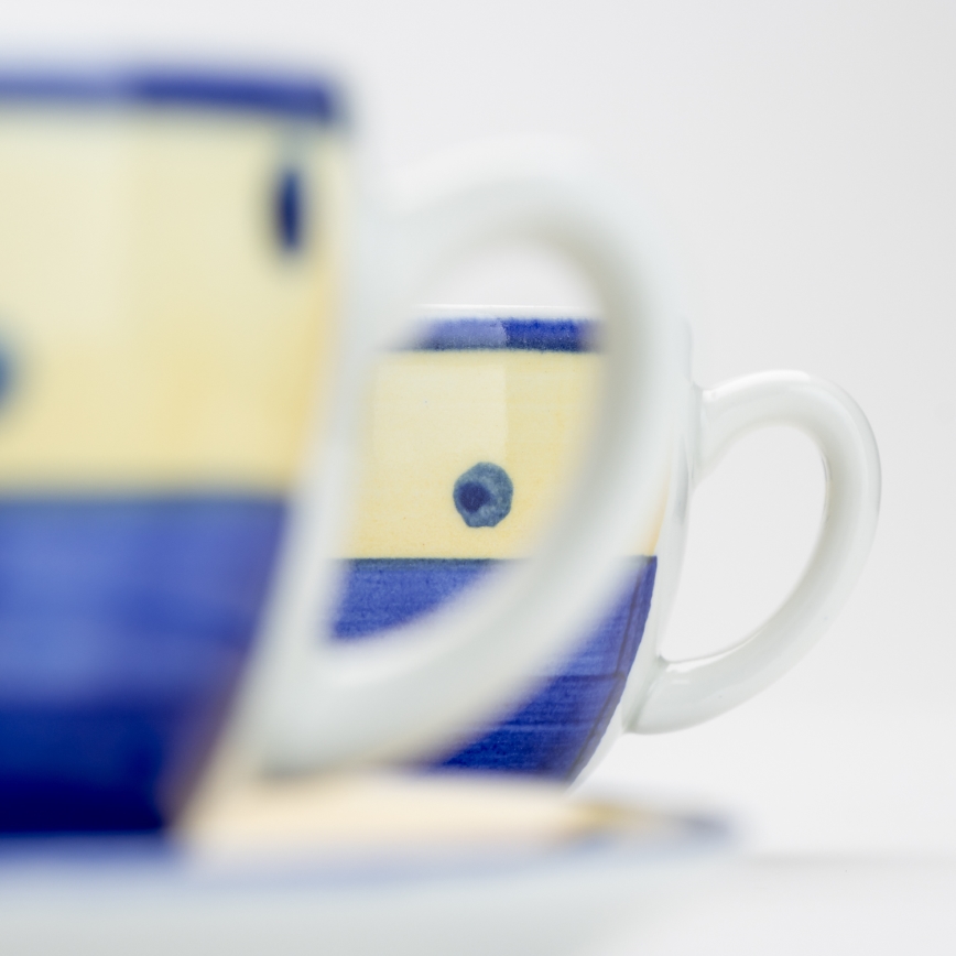 Zestaw do kawy 6x filiżanka ceramiczna ze spodkiem niebiesko-żółty