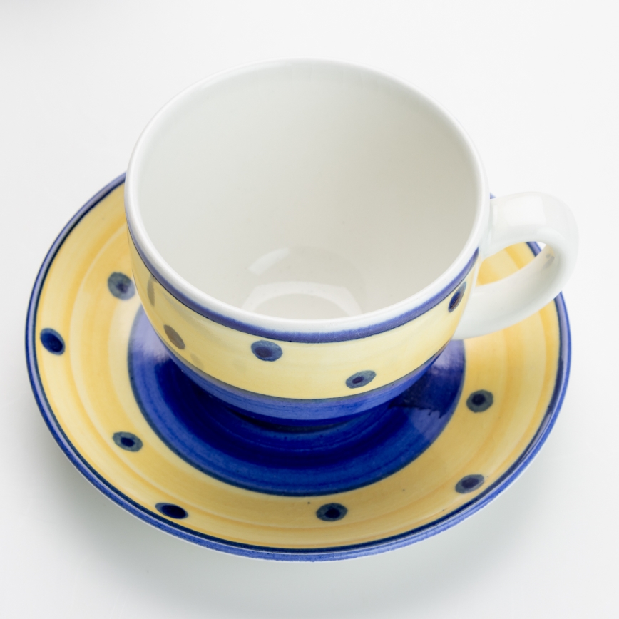 Zestaw do kawy 6x filiżanka ceramiczna ze spodkiem niebiesko-żółty