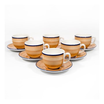 Zestaw do kawy 6x filiżanka ceramiczna ze spodkiem pomarańczowy niebieski