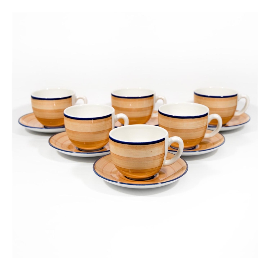 Zestaw do kawy 6x filiżanka ceramiczna ze spodkiem pomarańczowy niebieski