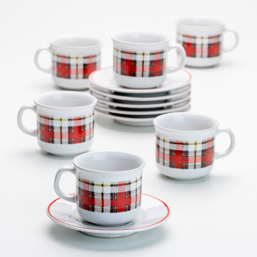 Zestaw do kawy 6x filiżanka ceramiczna ze spodkiem w kratkę