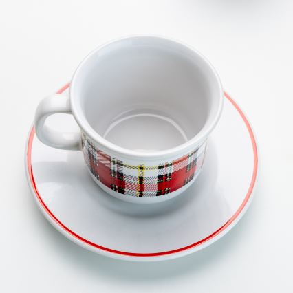 Zestaw do kawy 6x filiżanka ceramiczna ze spodkiem w kratkę