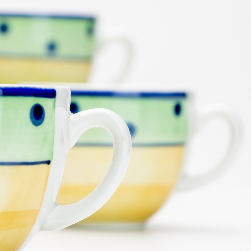 Zestaw do kawy 6x filiżanka ceramiczna ze spodkiem zielono-żółty