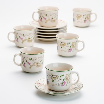 Zestaw do kawy 6x kubek ceramiczny Angelika z podstawką kwiaty