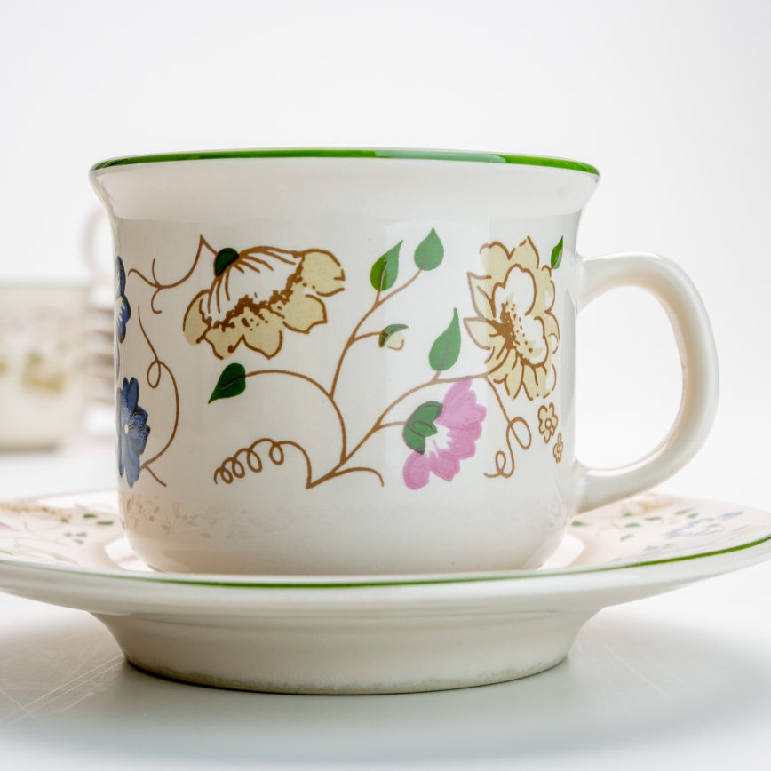 Zestaw do kawy 6x kubek ceramiczny Angelika z podstawką kwiaty