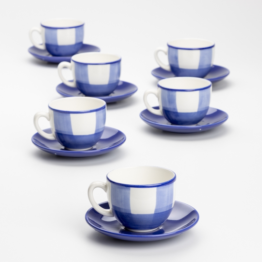 Zestaw do kawy 6x kubek ceramiczny Tereza z podstawką biały niebieski żółty