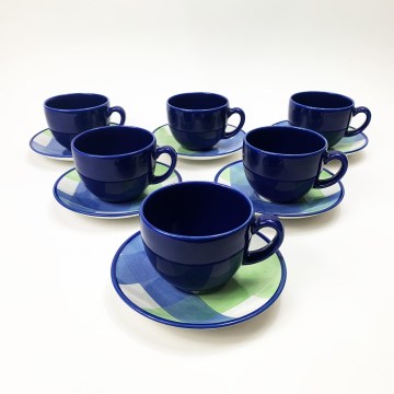 Zestaw do kawy 6x kubek ceramiczny Tereza z podstawką niebieski