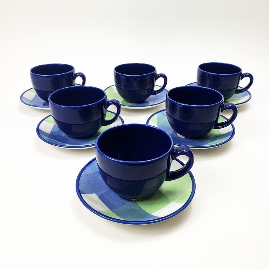 Zestaw do kawy 6x kubek ceramiczny Tereza z podstawką niebieski