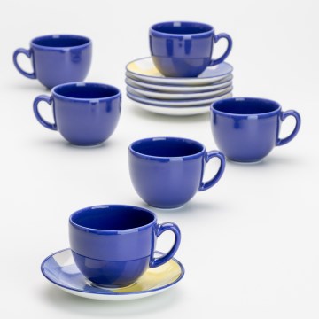 Zestaw kawowy 6x ceramiczna filiżanka ze spodkiem niebieska