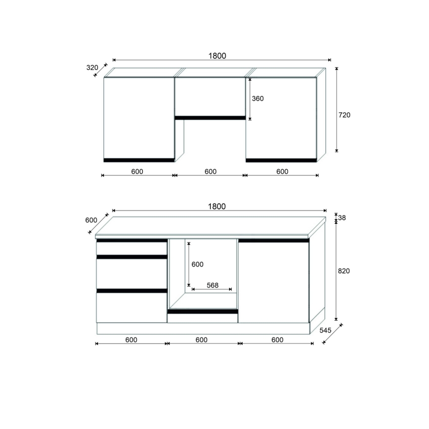 Zestaw kuchenny MARINA 180 cm dąb craft/biały połysk