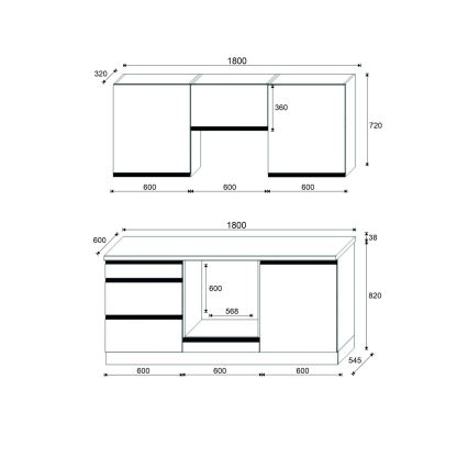 Zestaw kuchenny MARINA 180 cm dąb craft/czarny połysk