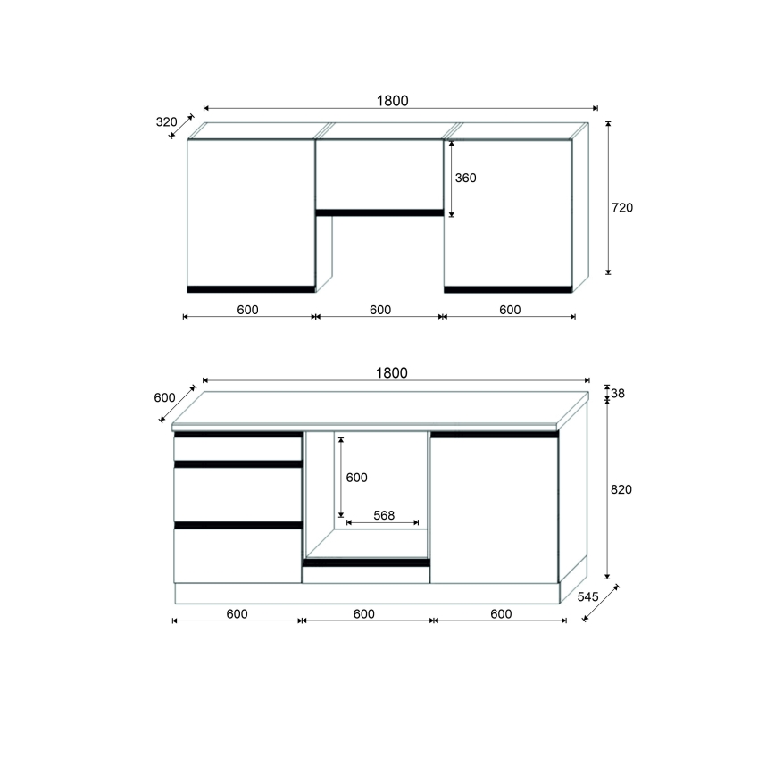 Zestaw kuchenny MARINA 180 cm dąb craft