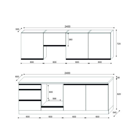 Zestaw kuchenny MARINA 240 cm dąb craft/biały połysk