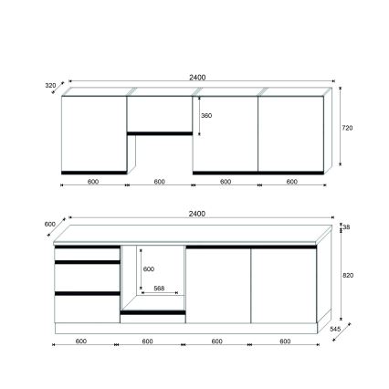 Zestaw kuchenny MARINA 240 cm dąb craft/czarny połysk
