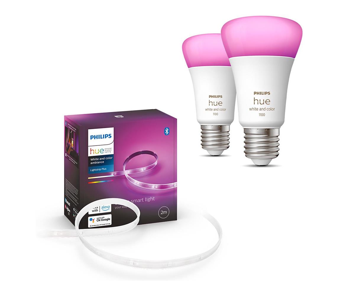 ZESTAW -LED RGB Taśma ściemnialna Philips Hue 2m 20W/230V + 2x LED Żarówka E27/9W