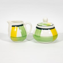 Zestaw Lucie 1x ceramiczna cukiernica z pokrywką i 1x ceramiczny dzbanek na mleko zielono-żółty
