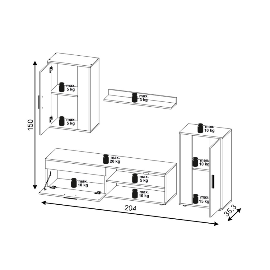 Zestaw mebli do salonu BRICK biały/czarny