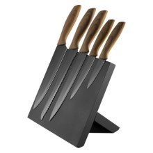 Zestaw noży ze stali nierdzewnej 5 szt. z podstawką magnetyczną drewno/czarny