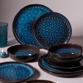 Zestaw obiadowy 12 szt. niebieski/porcelana