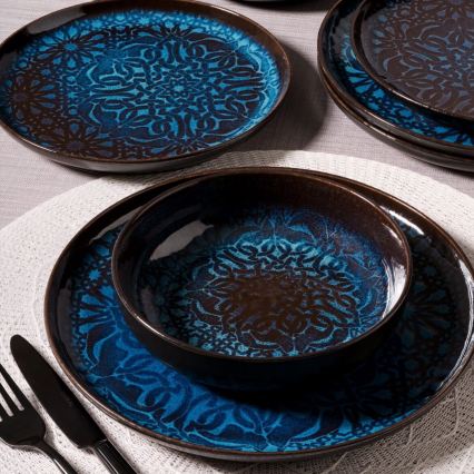 Zestaw obiadowy 12 szt. niebieski/porcelana