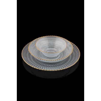 Zestaw obiadowy 12 szt. przezroczyste/złote/szklane