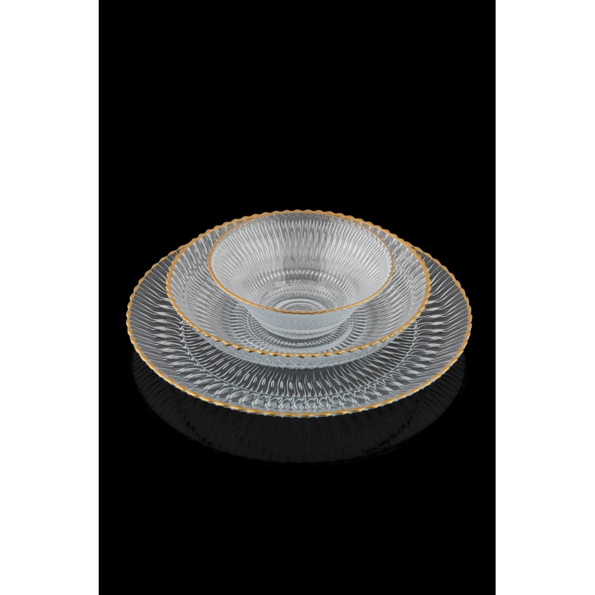 Zestaw obiadowy 12 szt. przezroczyste/złote/szklane