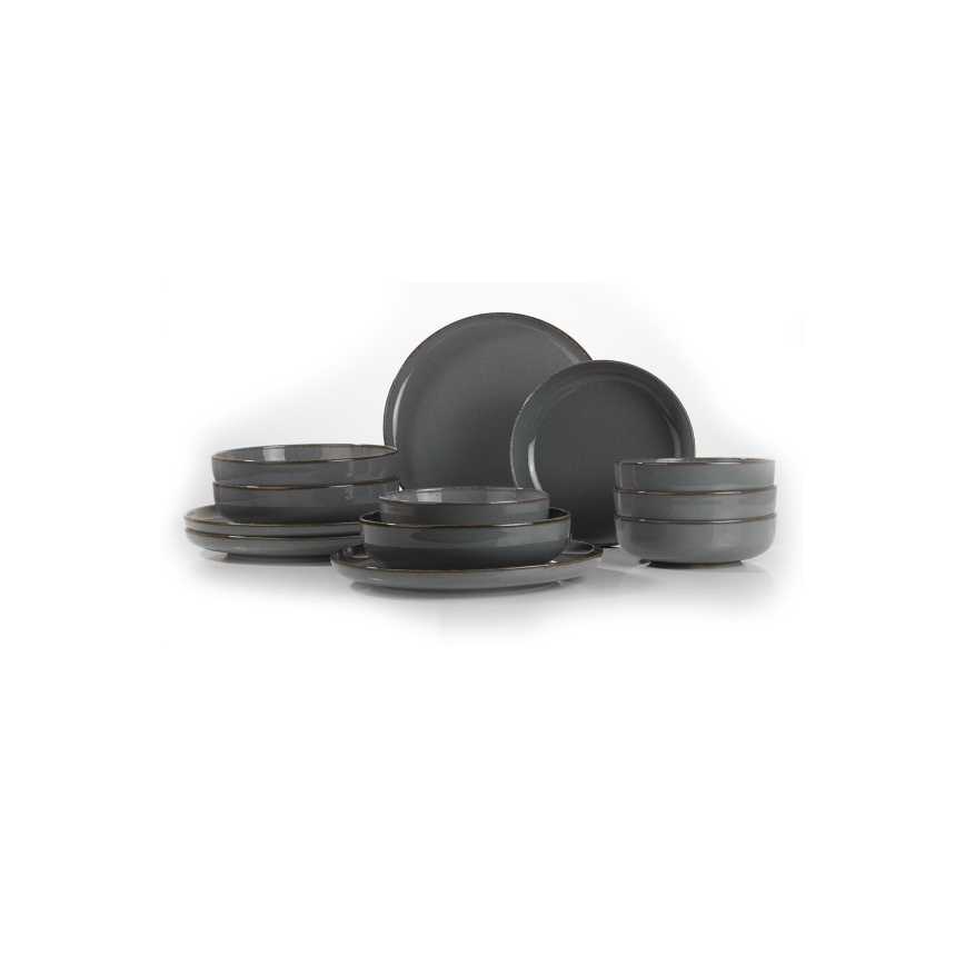 Zestaw obiadowy 12 szt. szary/porcelana