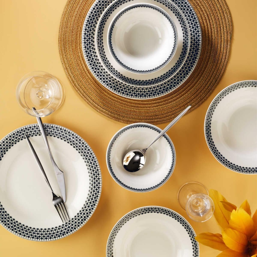Zestaw obiadowy 12 szt. — porcelana, biały/czarny