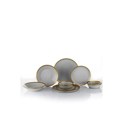 Zestaw obiadowy 16-częściowy, szary/złoty, porcelana