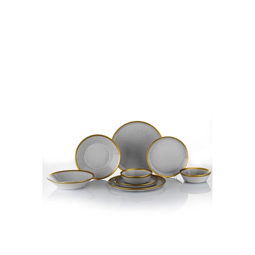 Zestaw obiadowy 16-częściowy, szary/złoty, porcelana