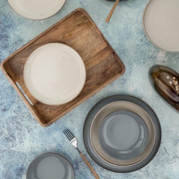 Zestaw obiadowy 16 elementów szary/beżowy/porcelana