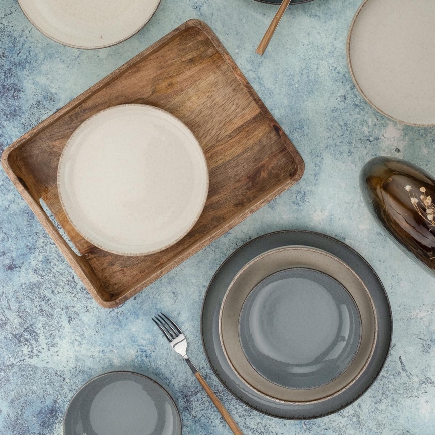 Zestaw obiadowy 16 elementów szary/beżowy/porcelana