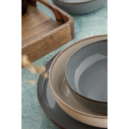 Zestaw obiadowy 16 elementów szary/beżowy/porcelana