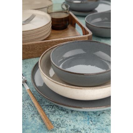 Zestaw obiadowy 16 elementów szary/beżowy/porcelana
