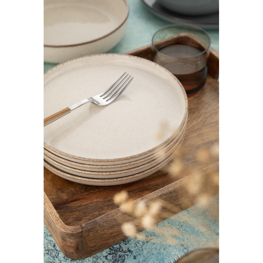 Zestaw obiadowy 16 elementów szary/beżowy/porcelana