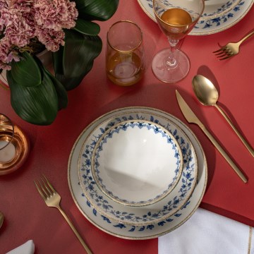 Zestaw obiadowy 18 części, biały/niebieski, porcelana