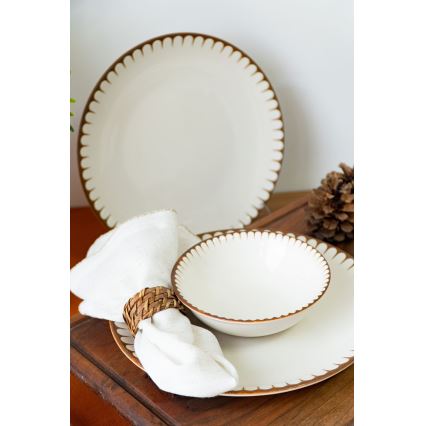 Zestaw obiadowy 18 elementów, biały/brązowy, porcelana