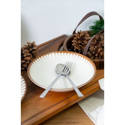 Zestaw obiadowy 18 elementów, biały/brązowy, porcelana