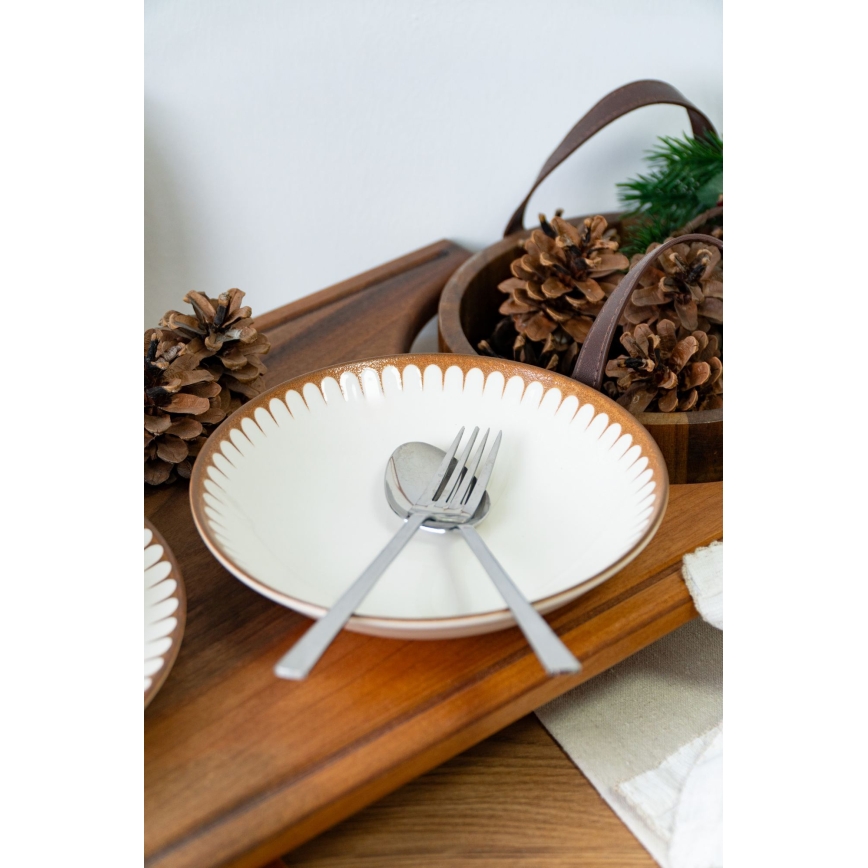 Zestaw obiadowy 18 elementów, biały/brązowy, porcelana