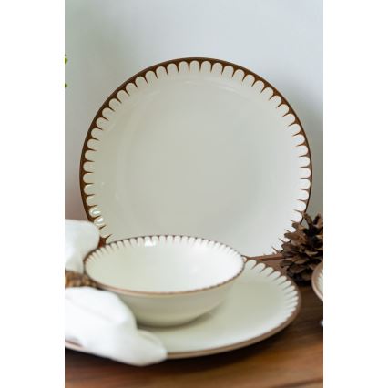 Zestaw obiadowy 18 elementów, biały/brązowy, porcelana
