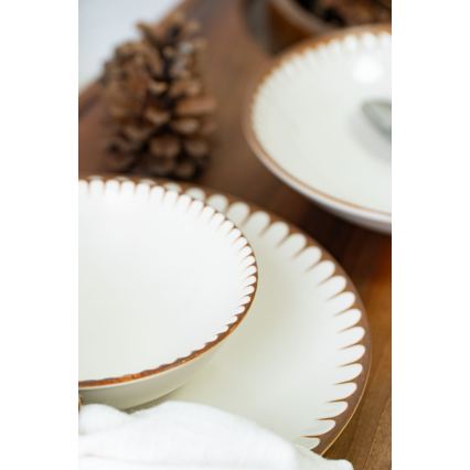 Zestaw obiadowy 18 elementów, biały/brązowy, porcelana