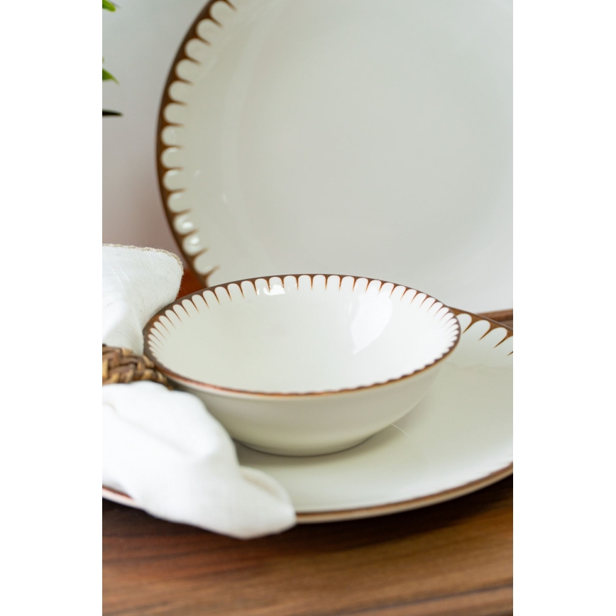 Zestaw obiadowy 18 elementów, biały/brązowy, porcelana