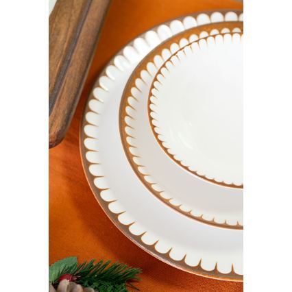 Zestaw obiadowy 18 elementów, biały/brązowy, porcelana