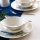 Zestaw obiadowy 18 elementów, porcelanowy — biały/niebieski/zielony