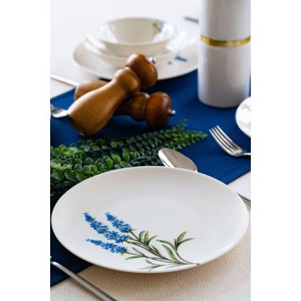 Zestaw obiadowy 18 elementów, porcelanowy — biały/niebieski/zielony
