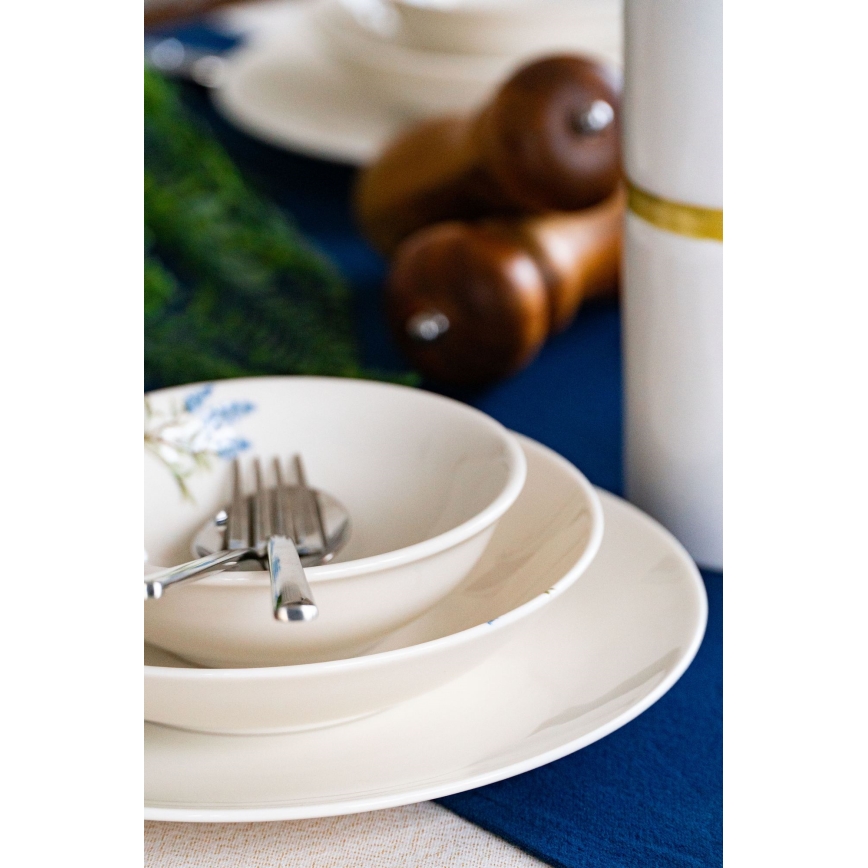 Zestaw obiadowy 18 elementów, porcelanowy — biały/niebieski/zielony