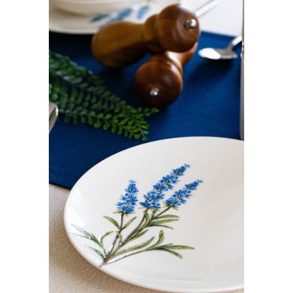Zestaw obiadowy 18 elementów, porcelanowy — biały/niebieski/zielony