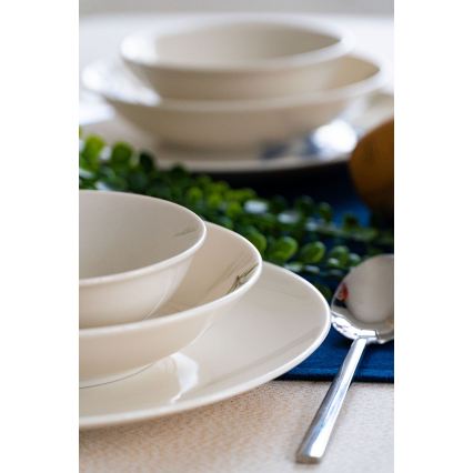 Zestaw obiadowy 18 elementów, porcelanowy — biały/niebieski/zielony